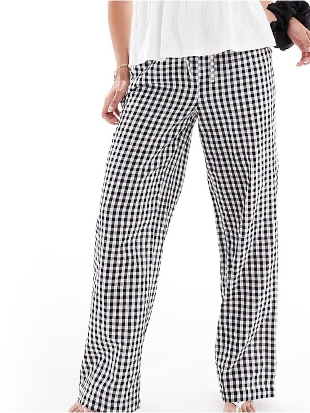 Pieces Black & White Gingham Wide Leg Pants